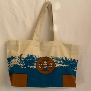 Tory Burch Logo Soft Canvas Tote Bag